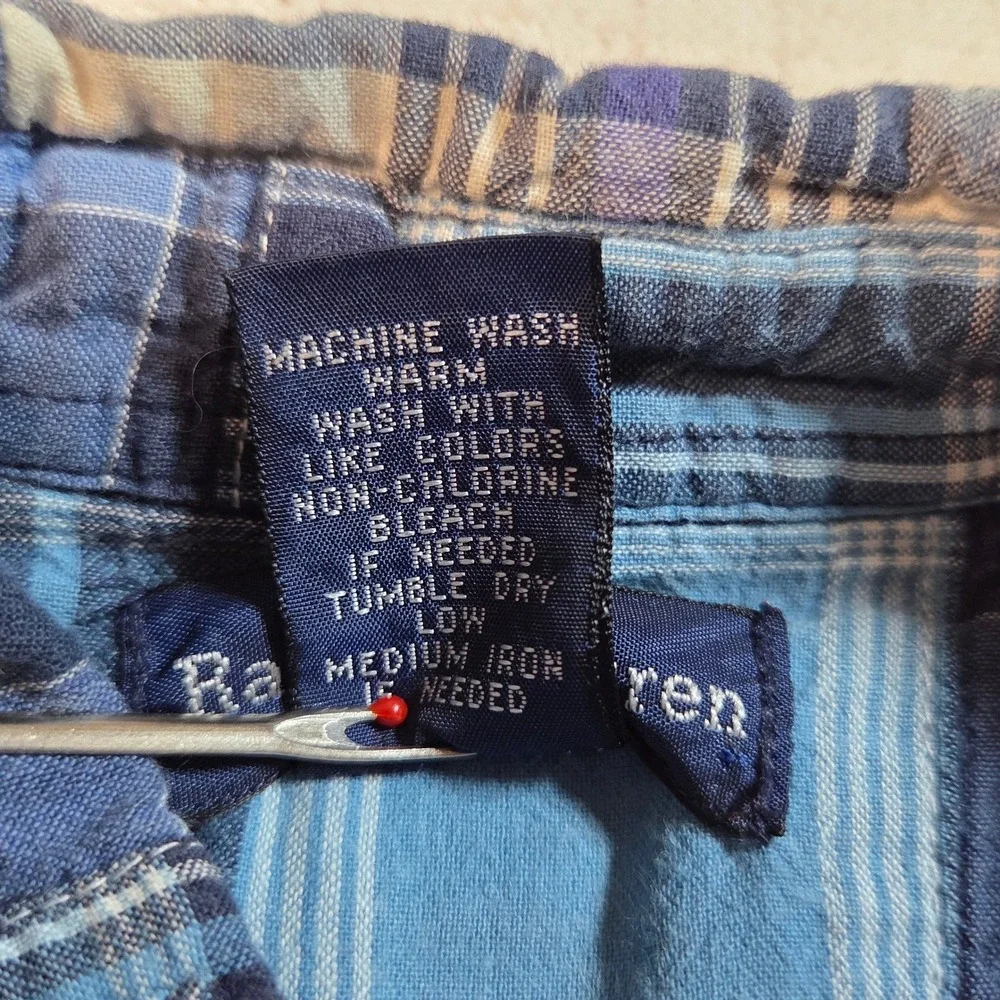 Ralph Lauren Boys Patchwork Plaid Button Down Shirt Size 6 Blue Preppy Americana